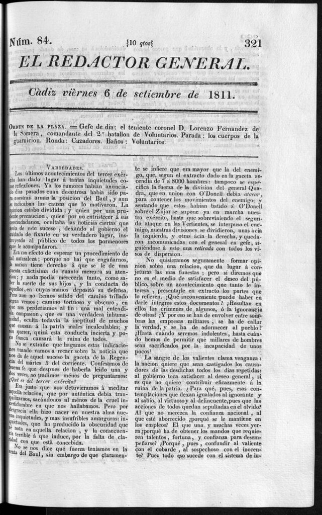 Miniatura de Redactor General del viernes 6 de septiembre de 1811