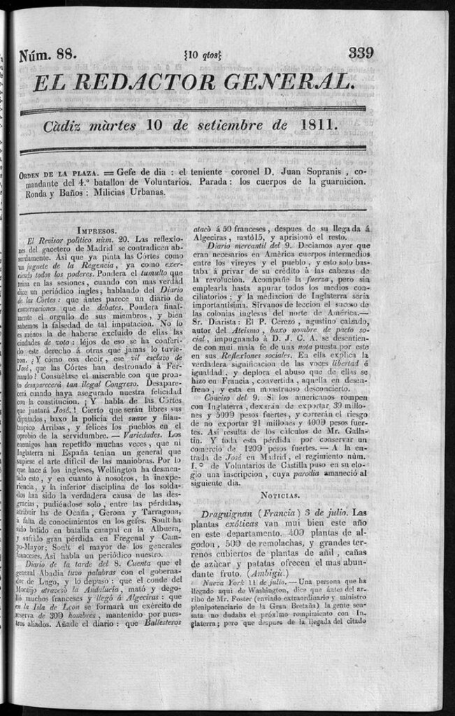 Miniatura de Redactor General del martes 10 de septiembre de 1811