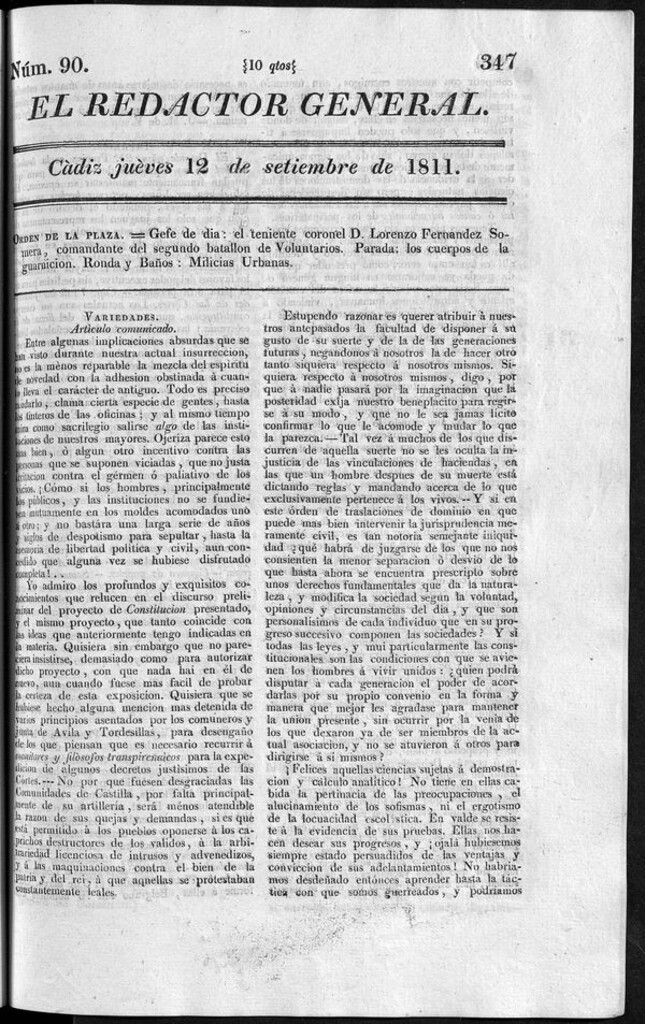 Miniatura de Redactor General del jueves 12 de septiembre de 1811