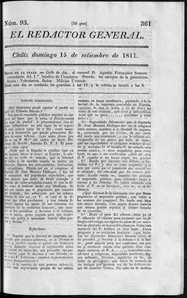 Miniatura de Redactor General del domingo 15 de septiembre de 1811