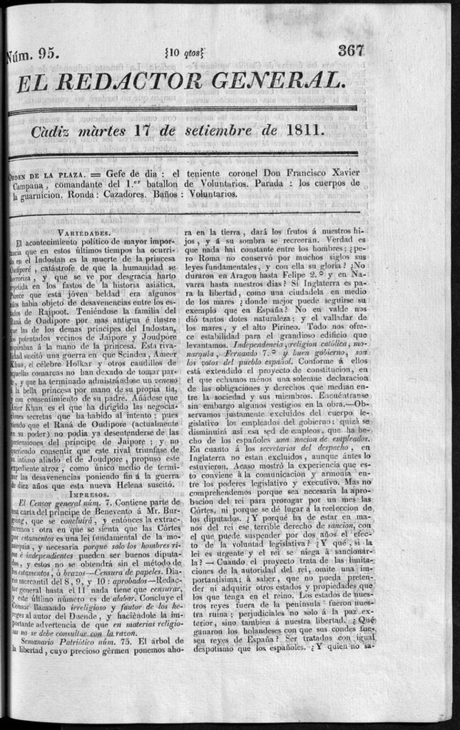 Miniatura de Redactor General del martes 17 de septiembre de 1811