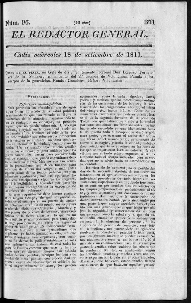 Miniatura de Redactor General del miércoles 18 de septiembre de 1811
