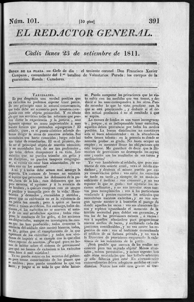 Miniatura de Redactor General del lunes 23 de septiembre de 1811