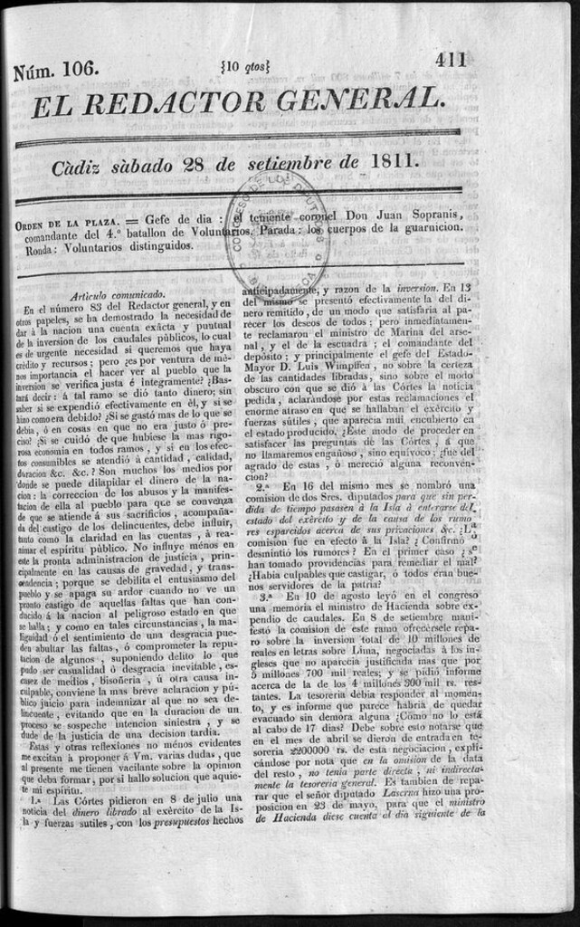 Miniatura de Redactor General del sábado 28 de septiembre de 1811