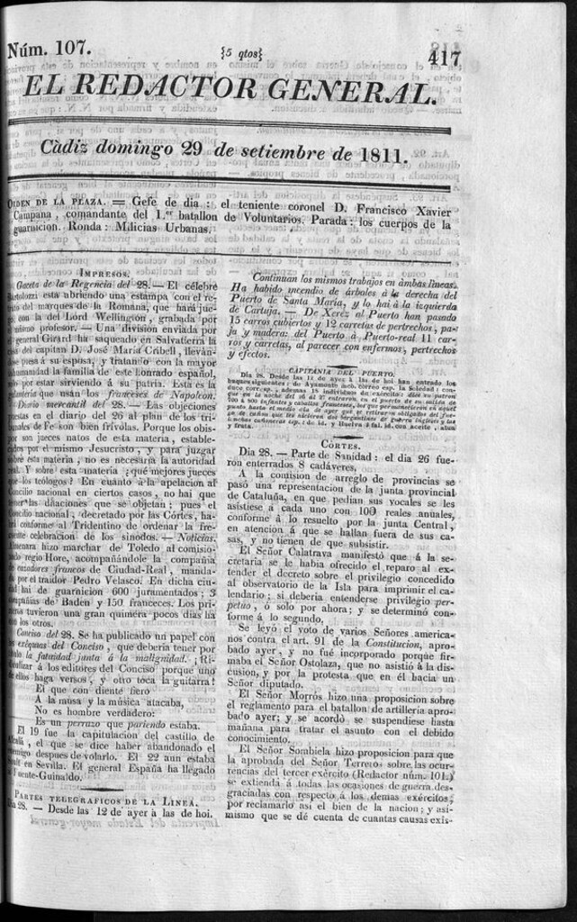 Miniatura de Redactor General del domingo 29 de septiembre de 1811