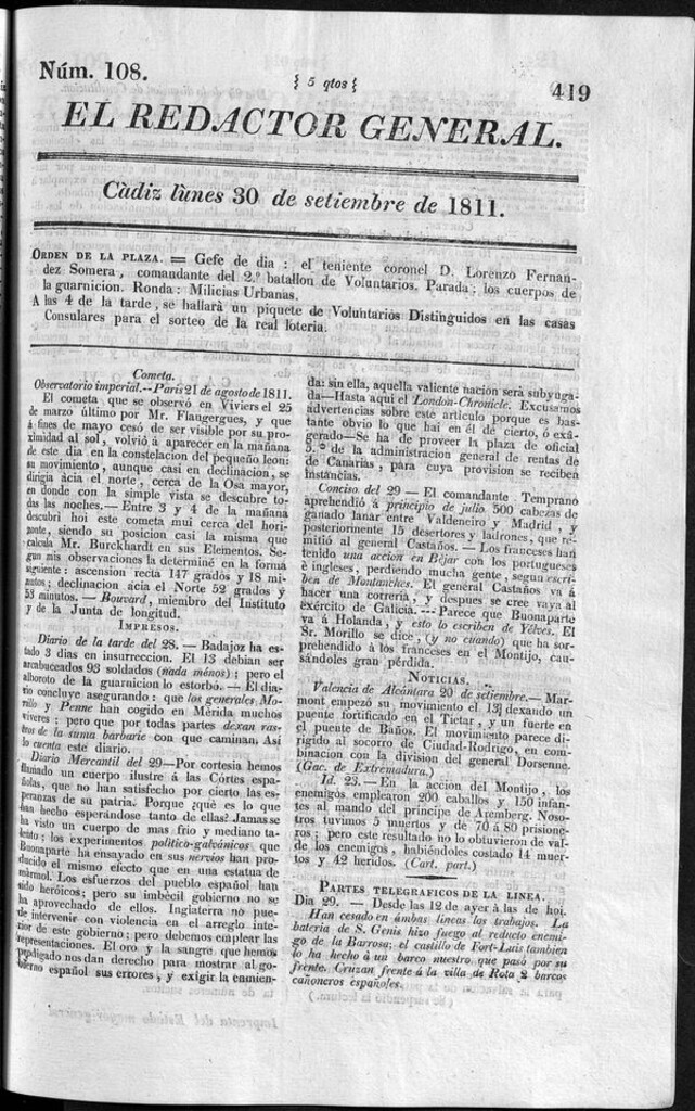 Miniatura de Redactor General del lunes 30 de septiembre de 1811