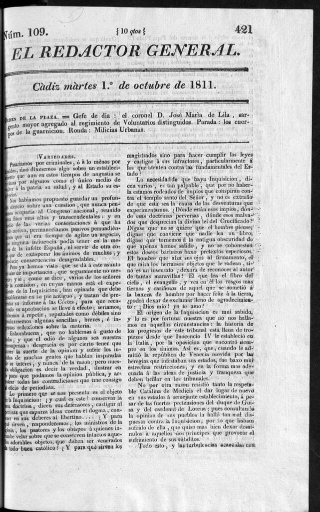 Miniatura de Redactor General del martes 1 de octubre de 1811
