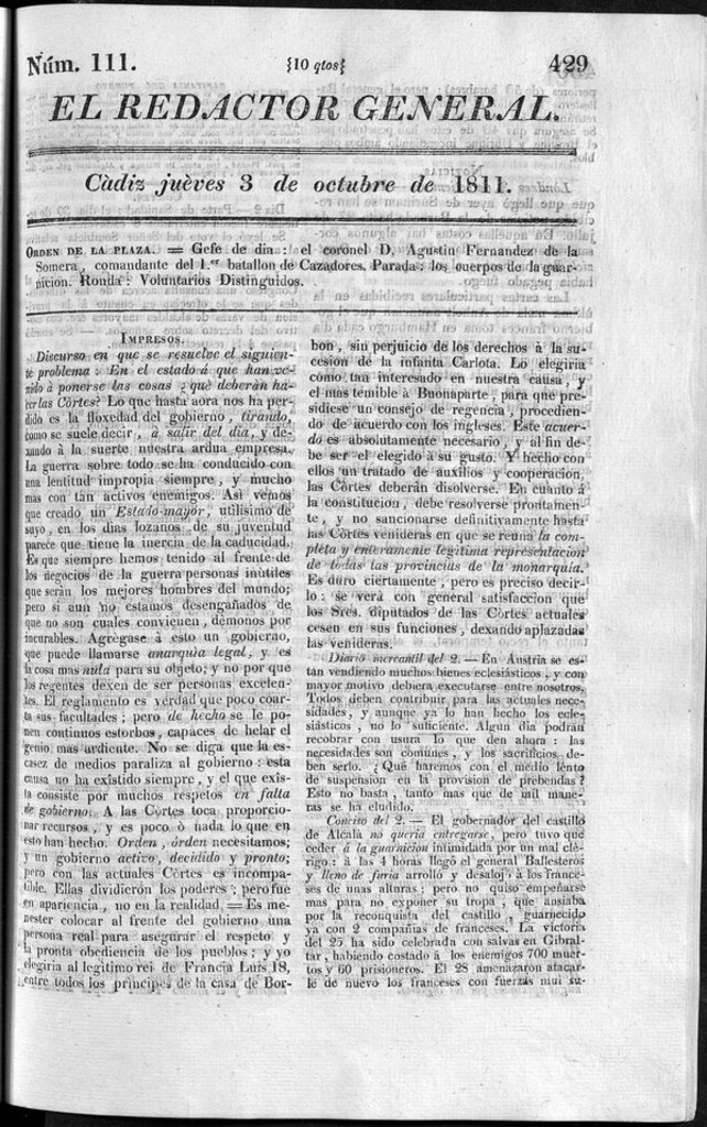 Miniatura de Redactor General del jueves 3 de octubre de 1811