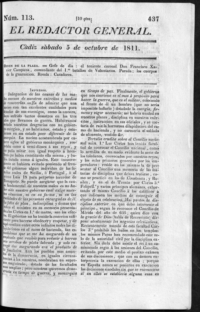 Miniatura de Redactor General del sábado 5 de octubre de 1811