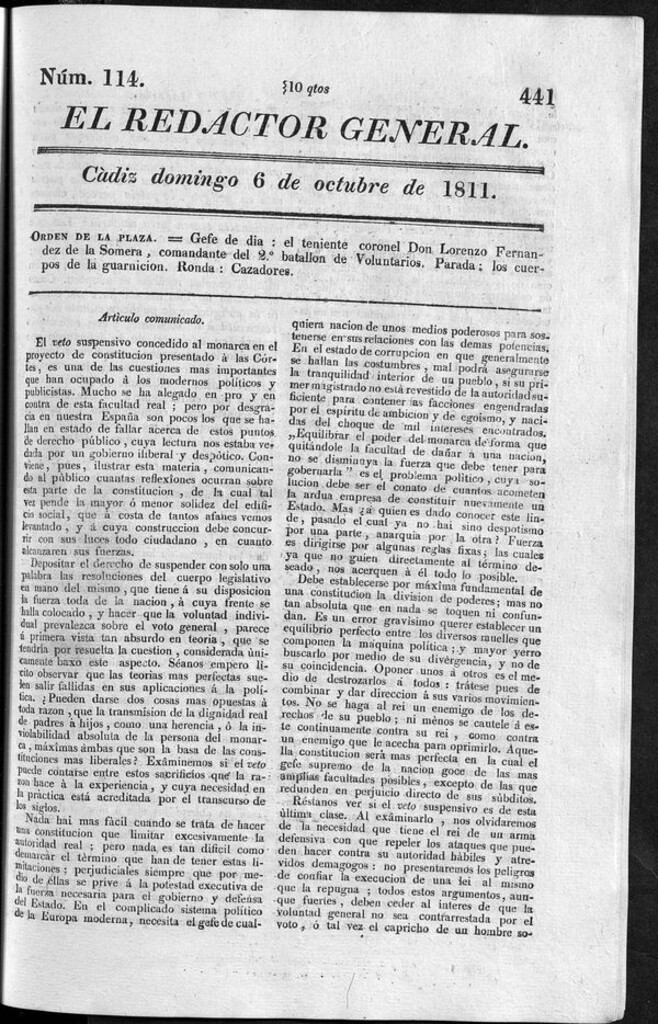 Miniatura de Redactor General del domingo 6 de octubre de 1811