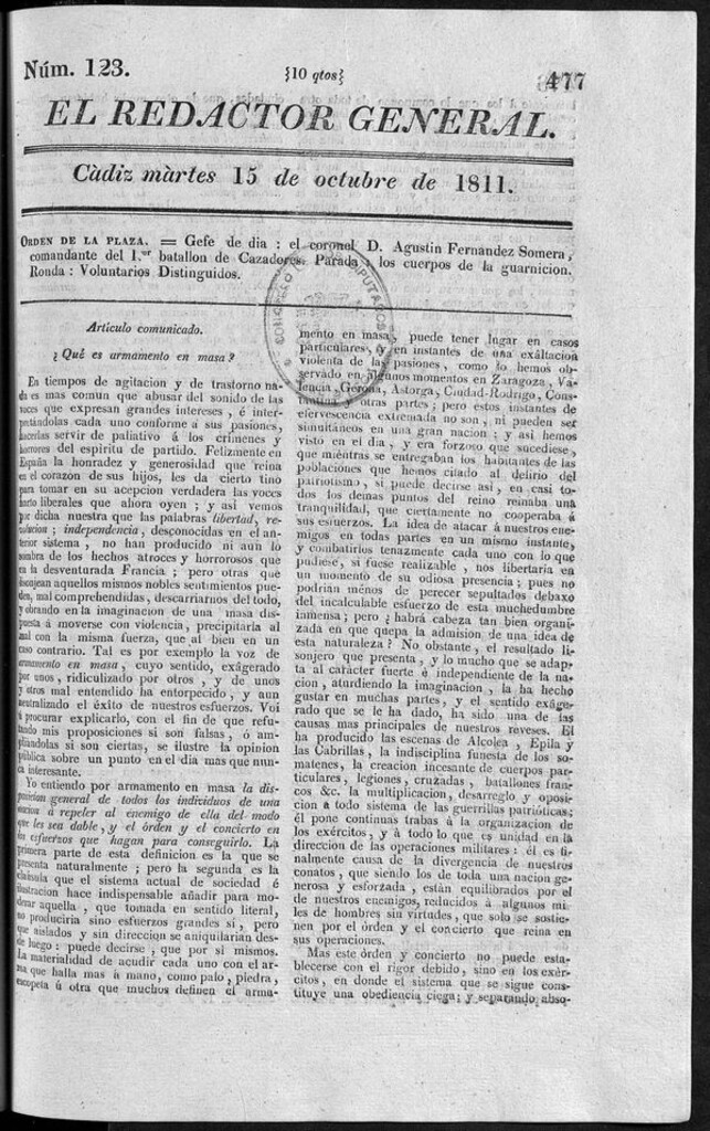 Miniatura de Redactor General del martes 15 de octubre de 1811