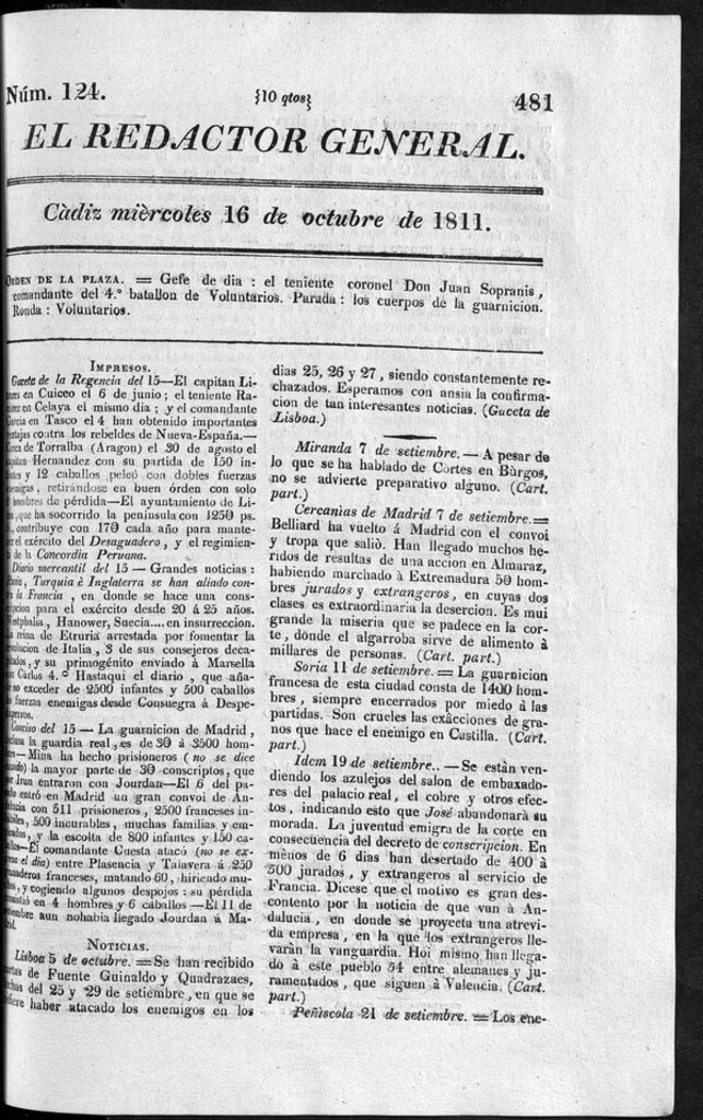 Miniatura de Redactor General del miércoles 16 de octubre de 1811