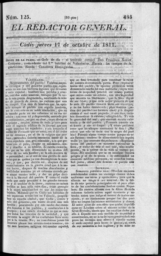 Miniatura de Redactor General del jueves 17 de octubre de 1811