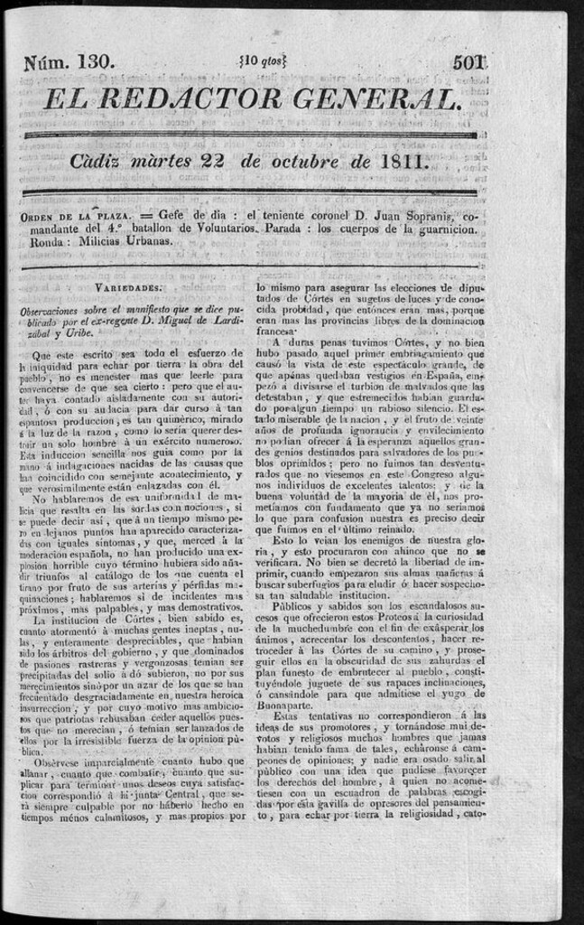 Miniatura de Redactor General del martes 22 de octubre de 1811