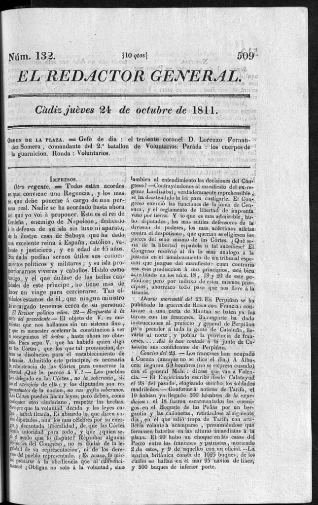 Miniatura de Redactor General del jueves 24 de octubre de 1811