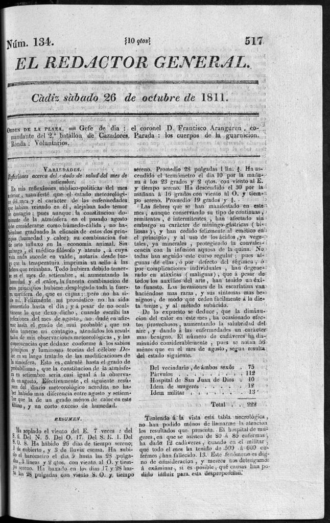 Miniatura de Redactor General del sábado 26 de octubre de 1811