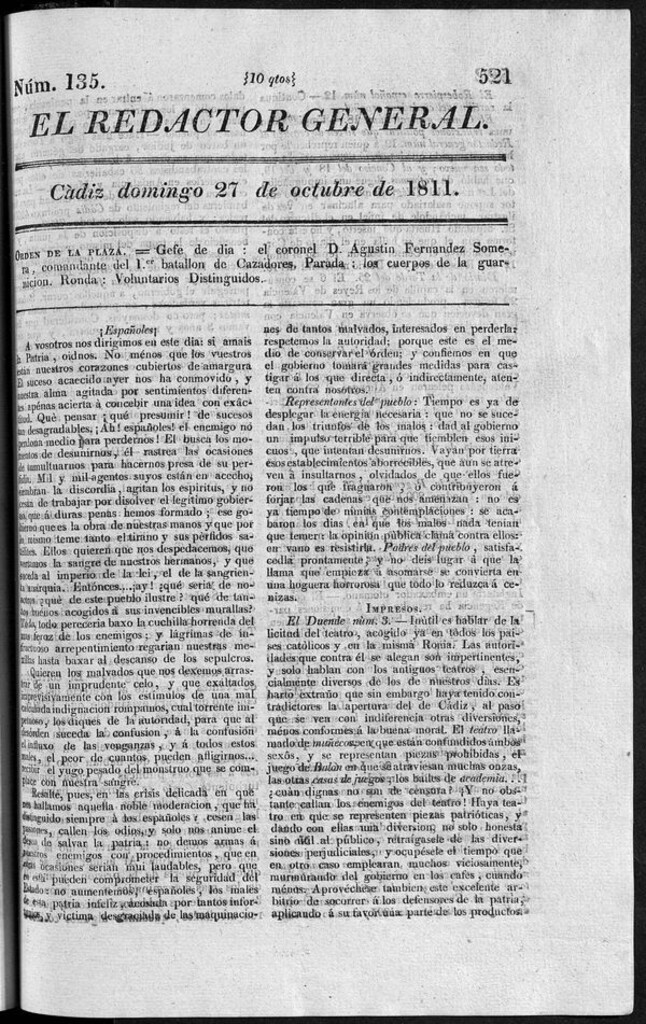 Miniatura de Redactor General del domimgo 27 de octubre de 1811