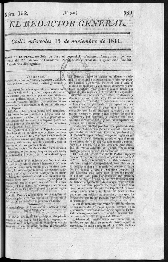 Miniatura de Redactor General del miércoles 13 de noviembre de 1811