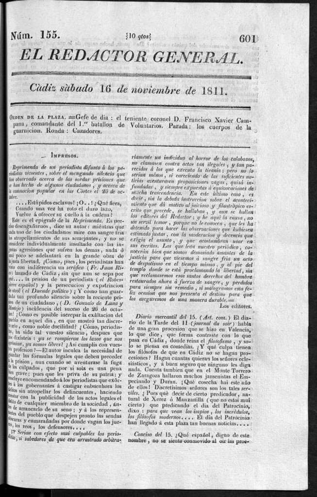 Miniatura de Redactor General del sábado 16 noviembre 1811