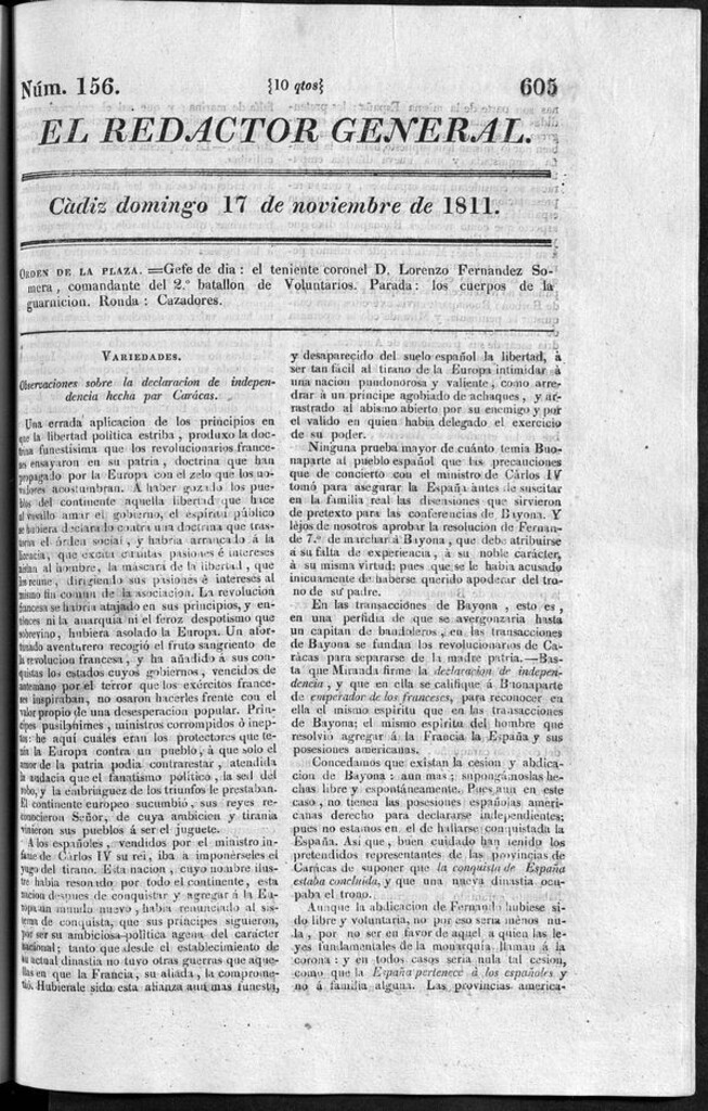 Miniatura de Redactor General del domingo 17 noviembre 1811