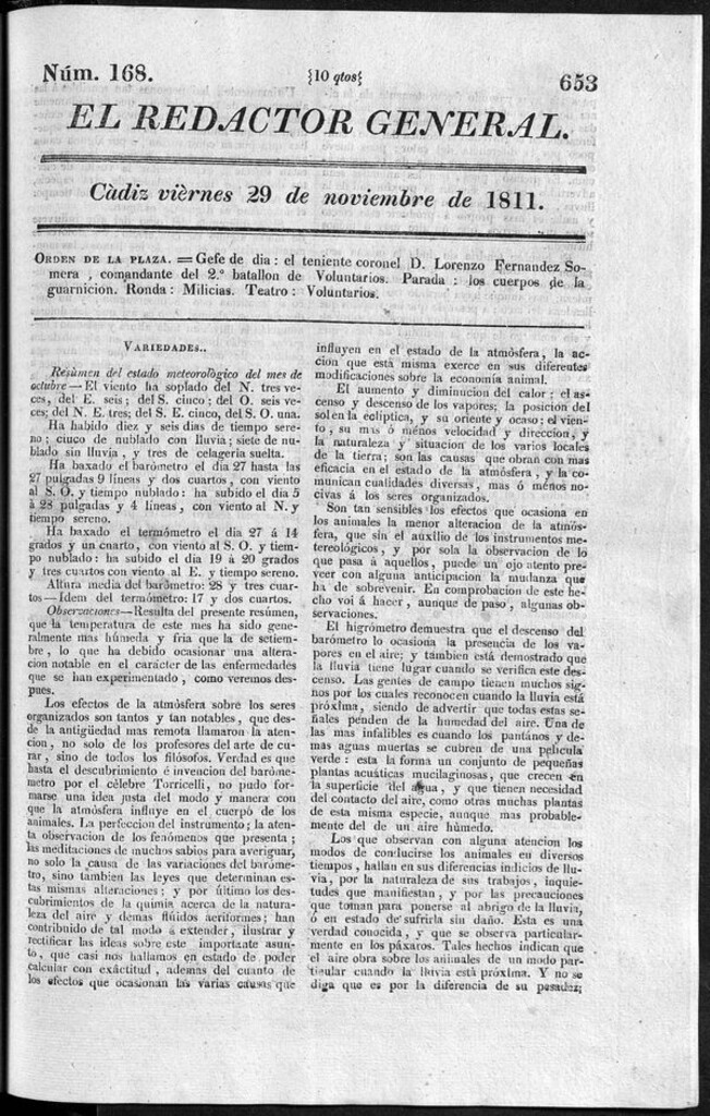 Miniatura de Redactor General del viernes 29 noviembre 1811