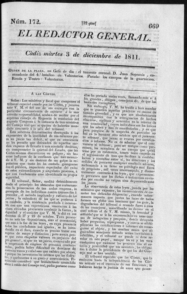 Miniatura de Redactor General del martes 3 de diciembre 1811