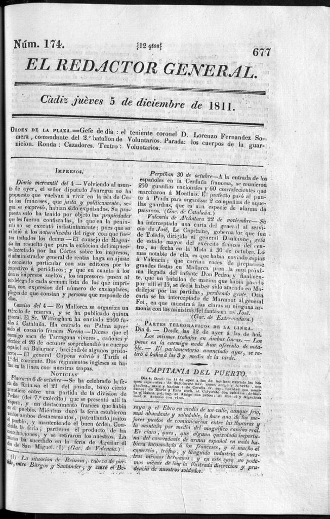 Miniatura de Redactor General del jueves 5 de diciembre 1811