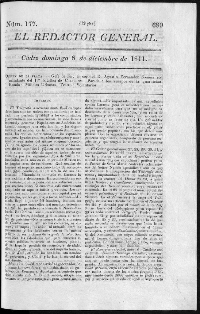 Miniatura de Redactor General del domingo 8 de diciembre 1811