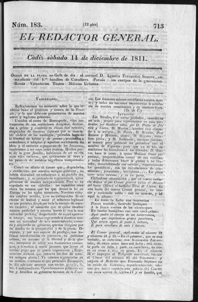 Miniatura de Redactor General del sábado 14 de diciembre 1811