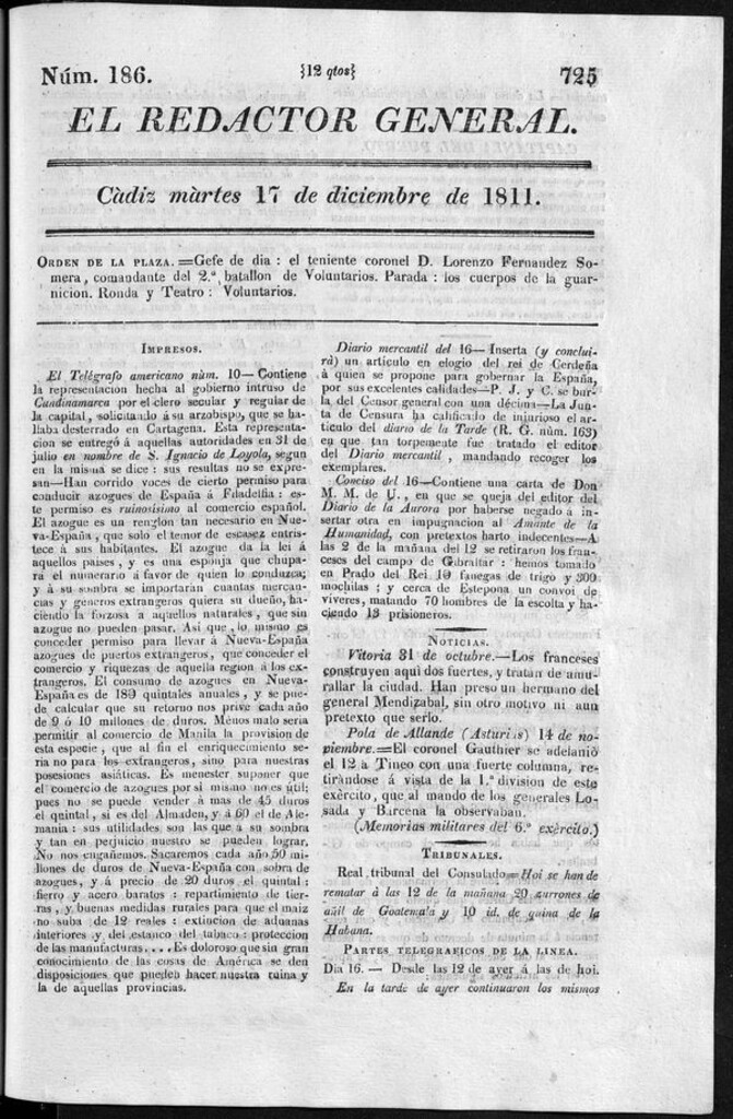 Miniatura de Redactor General del martes 17 de diciembre 1811