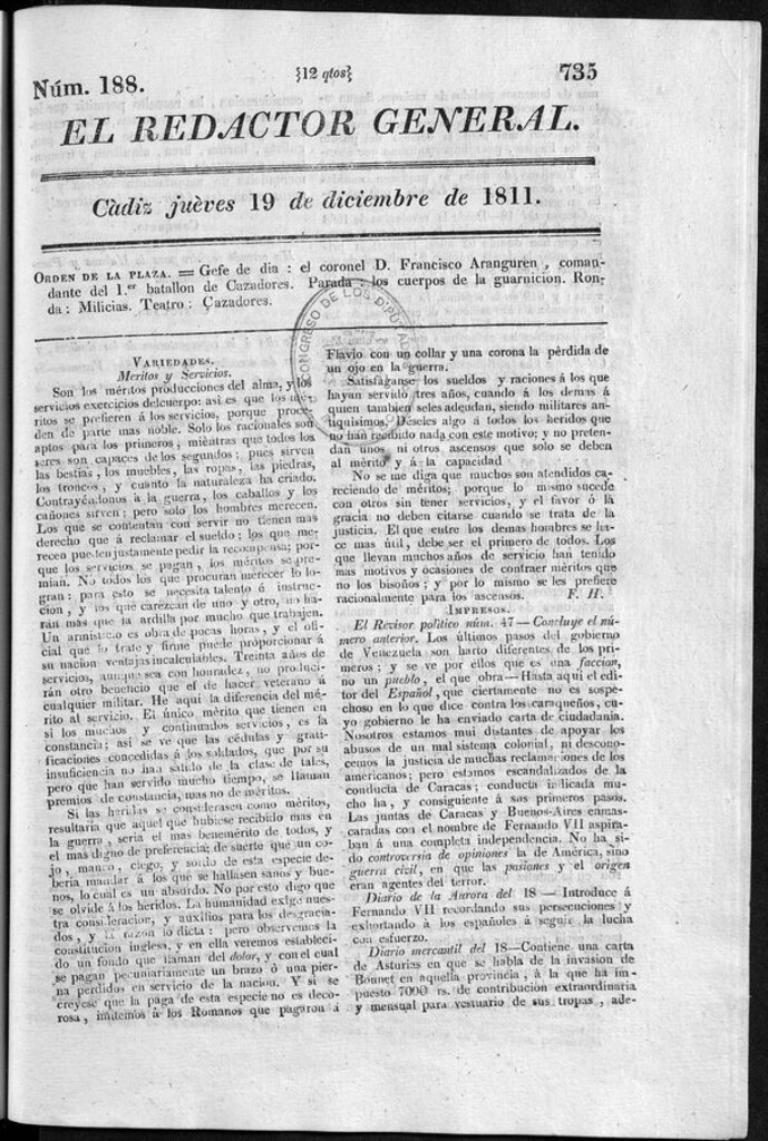 Miniatura de Redactor General del jueves 19 de diciembre 1811