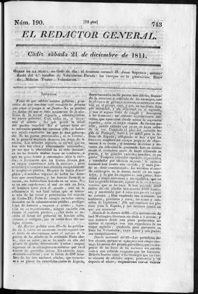 Miniatura de Redactor General del sábado 21 de diciembre 1811