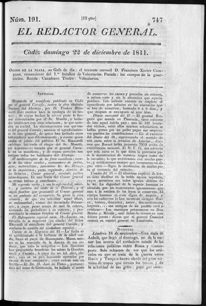 Miniatura de Redactor General del domingo 22 de diciembre 1811
