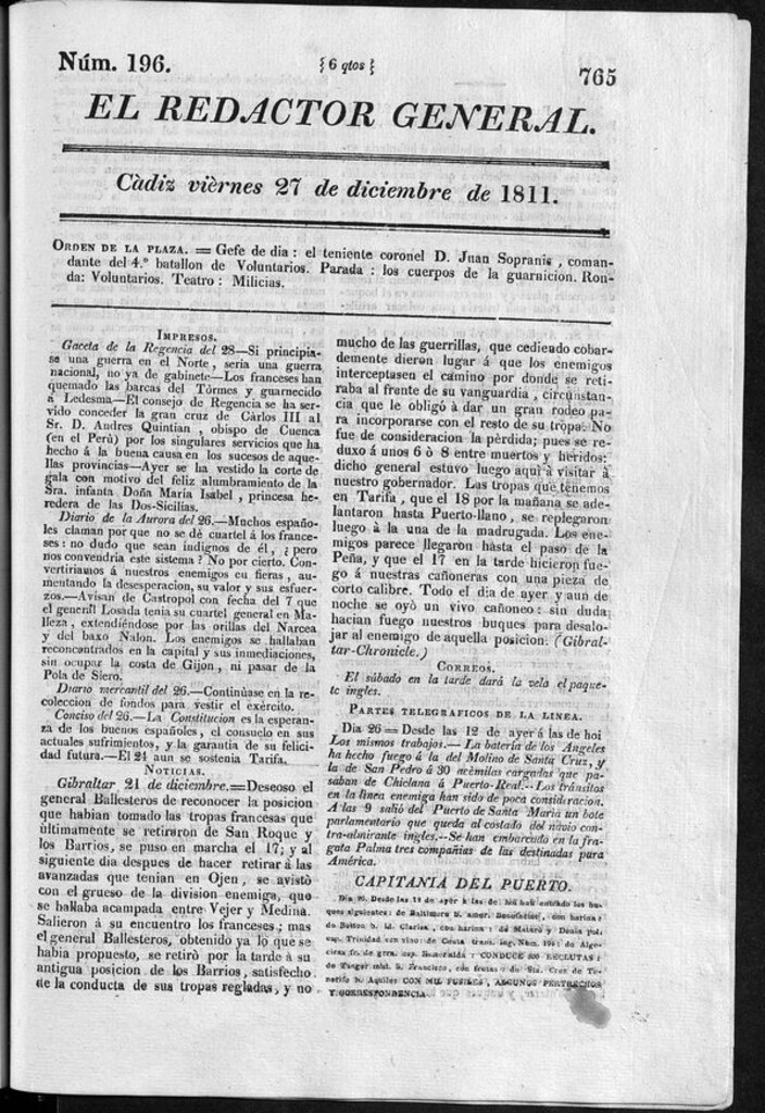 Miniatura de Redactor General del viernes 27 de diciembre 1811