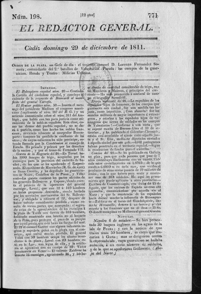 Miniatura de Redactor General del domingo 29 de diciembre 1811