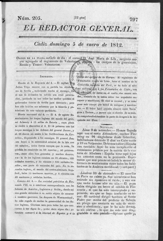 Miniatura de Redactor General del domingo 5 de enero 1812