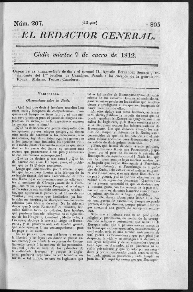 Miniatura de Redactor General del martes 7 de enero 1812