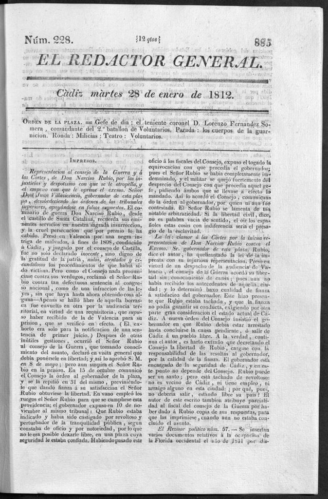 Miniatura de Redactor General del martes 28 de enero 1812