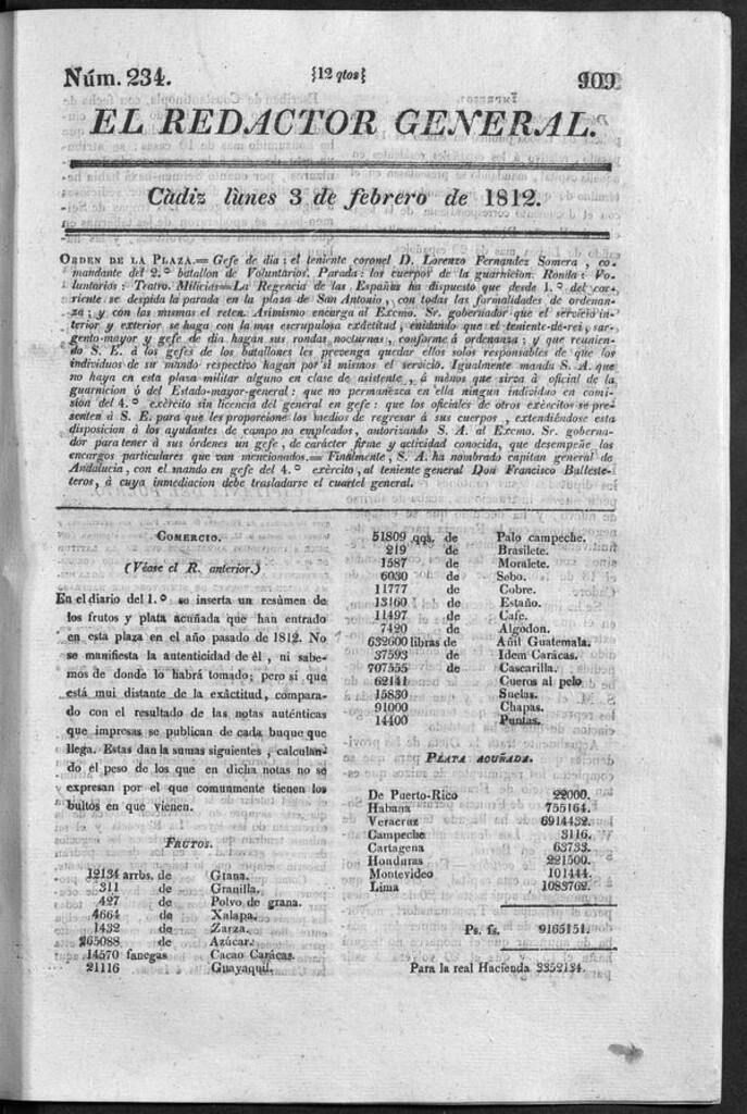 Miniatura de Redactor General del lunes 3 de febrero 1812