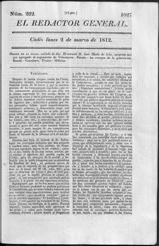 Miniatura de Redactor General del lunes 2 de marzo 1812