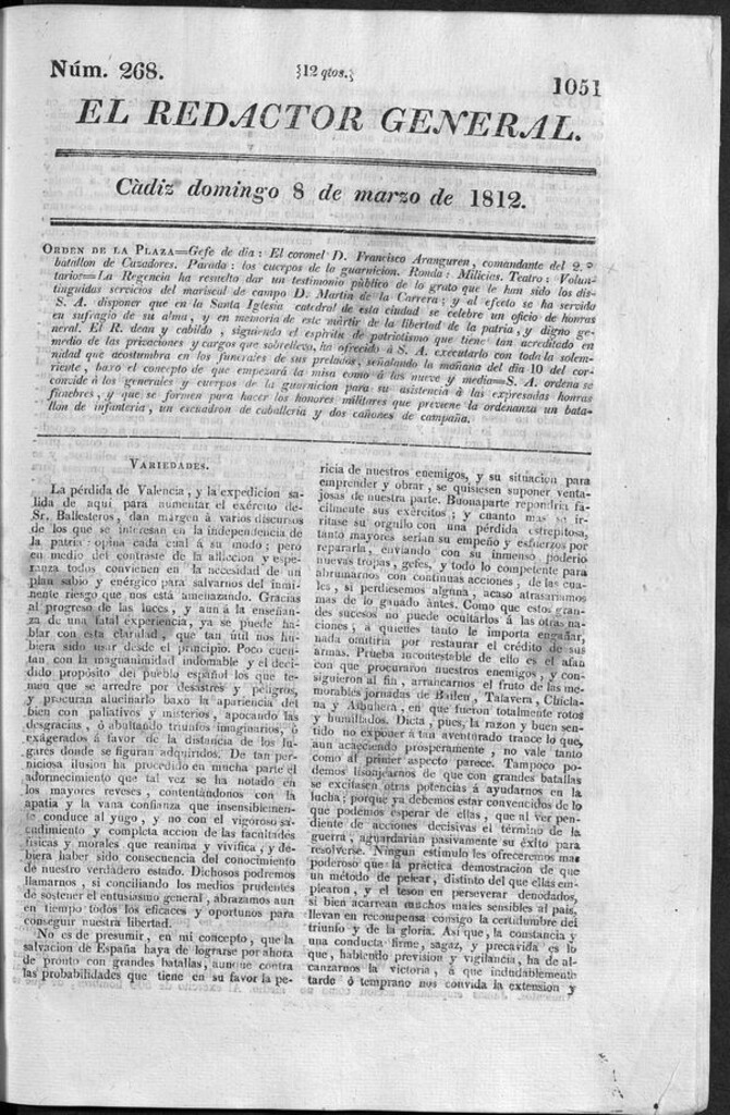Miniatura de Redactor General del domingo 8 de marzo 1812