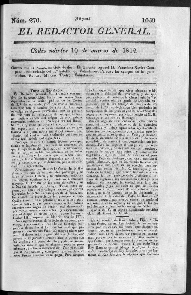 Miniatura de Redactor General del martes 10 de marzo 1812