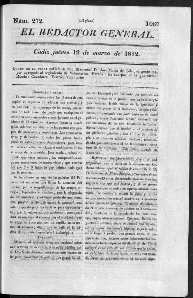 Miniatura de Redactor General del jueves 12 de marzo 1812