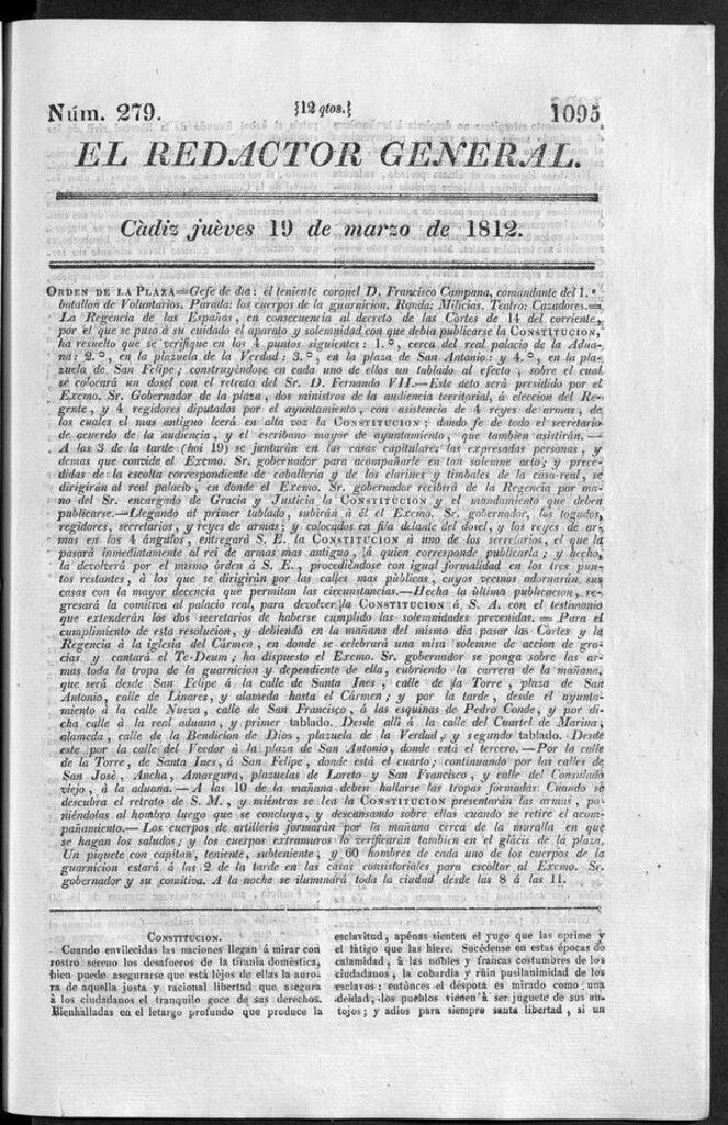 Miniatura de Redactor General del jueves 19 de marzo 1812