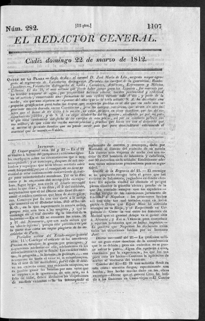 Miniatura de Redactor General del domingo 22 de marzo 1812