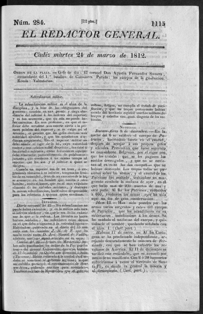 Miniatura de Redactor General del martes 24 de marzo 1812