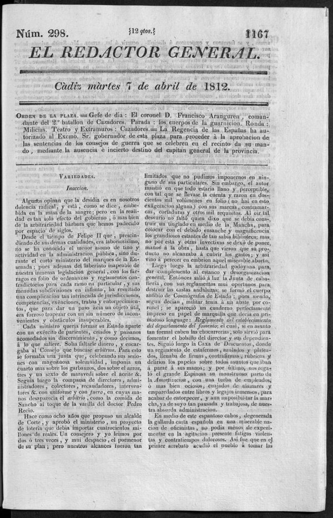 Miniatura de Redactor General del martes 7 de abril 1812