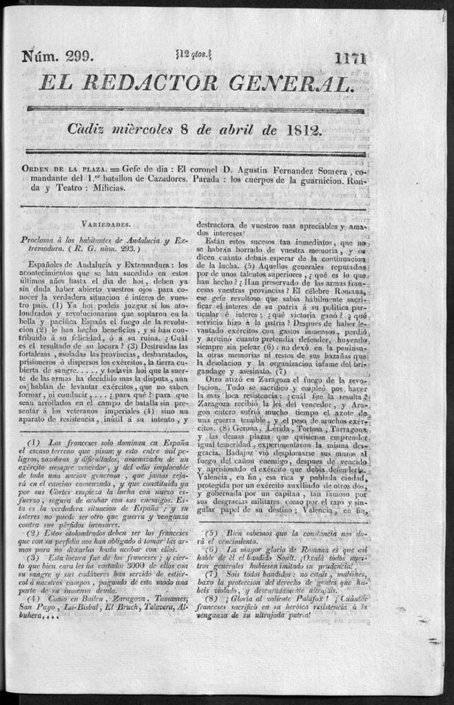 Miniatura de Redactor General del miércoles 8 de abril 1812