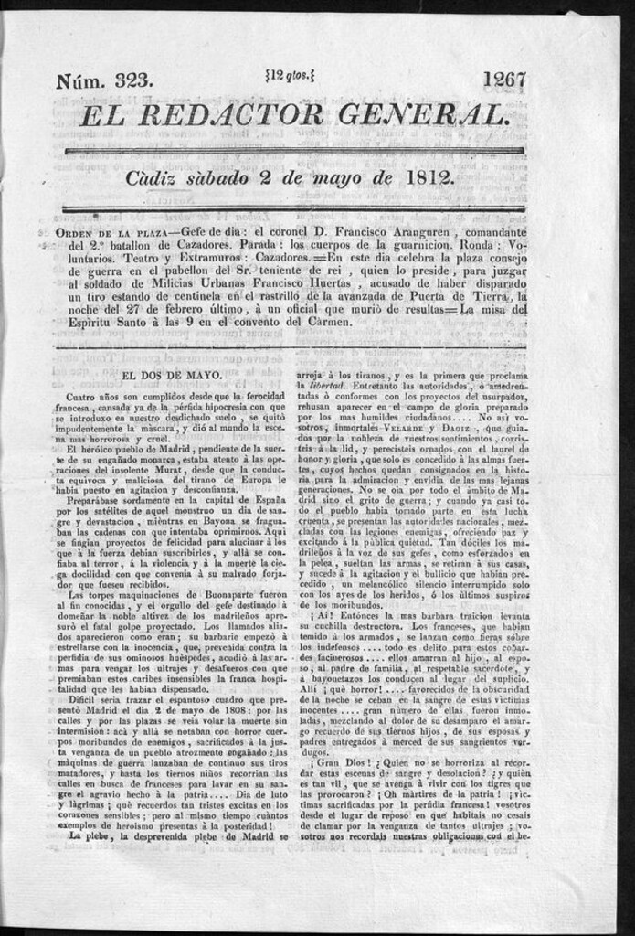 Miniatura de Redactor General del sábado 2 de mayo 1812