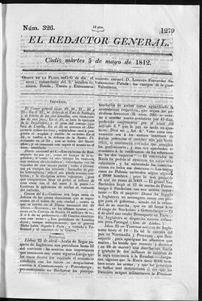 Miniatura de Redactor General del martes 5 de mayo 1812